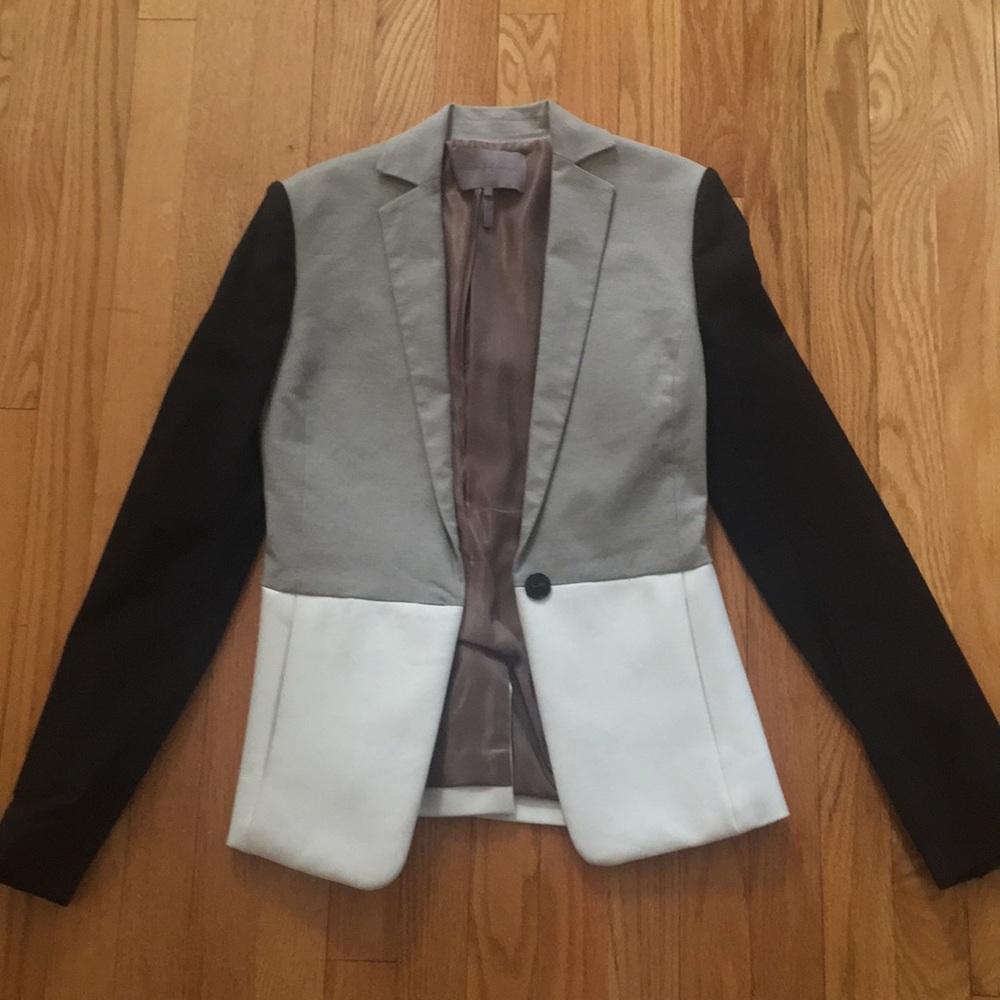 Halston  heritage mixed media blazer black tan xs